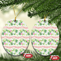 Monstera Tiare Plumeria Lei Pattern Ceramic Ornament Green Version