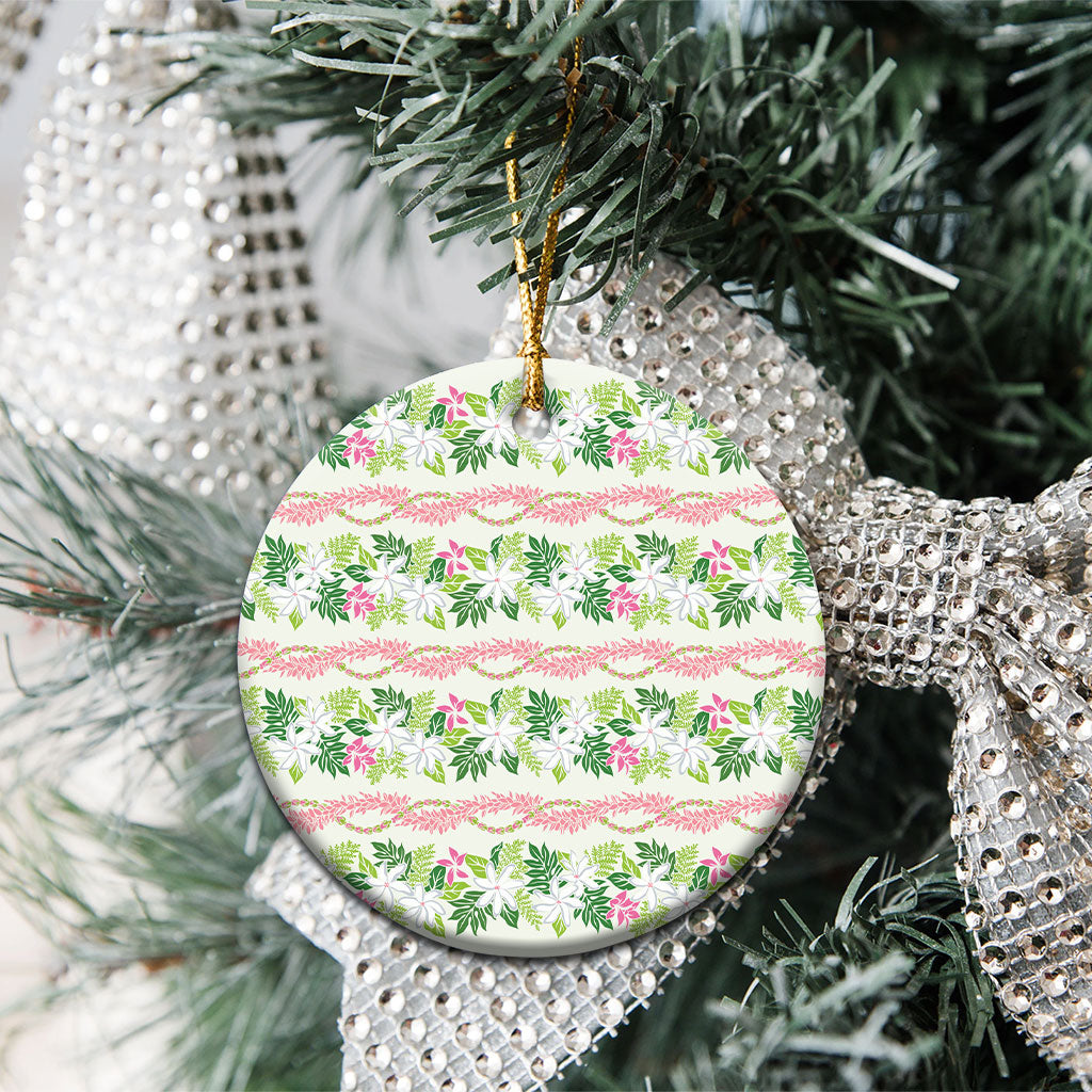 Monstera Tiare Plumeria Lei Pattern Ceramic Ornament Green Version