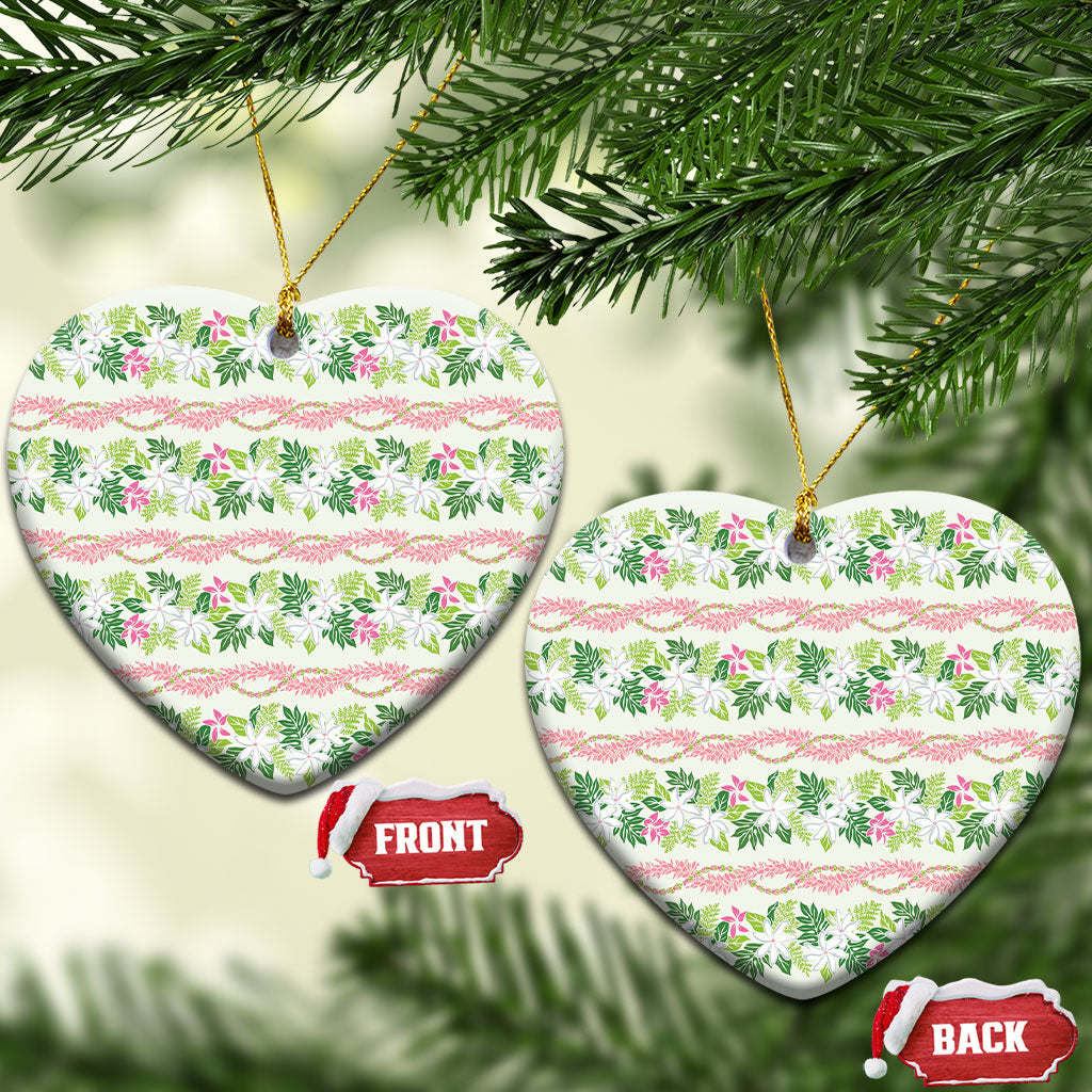Monstera Tiare Plumeria Lei Pattern Ceramic Ornament Green Version