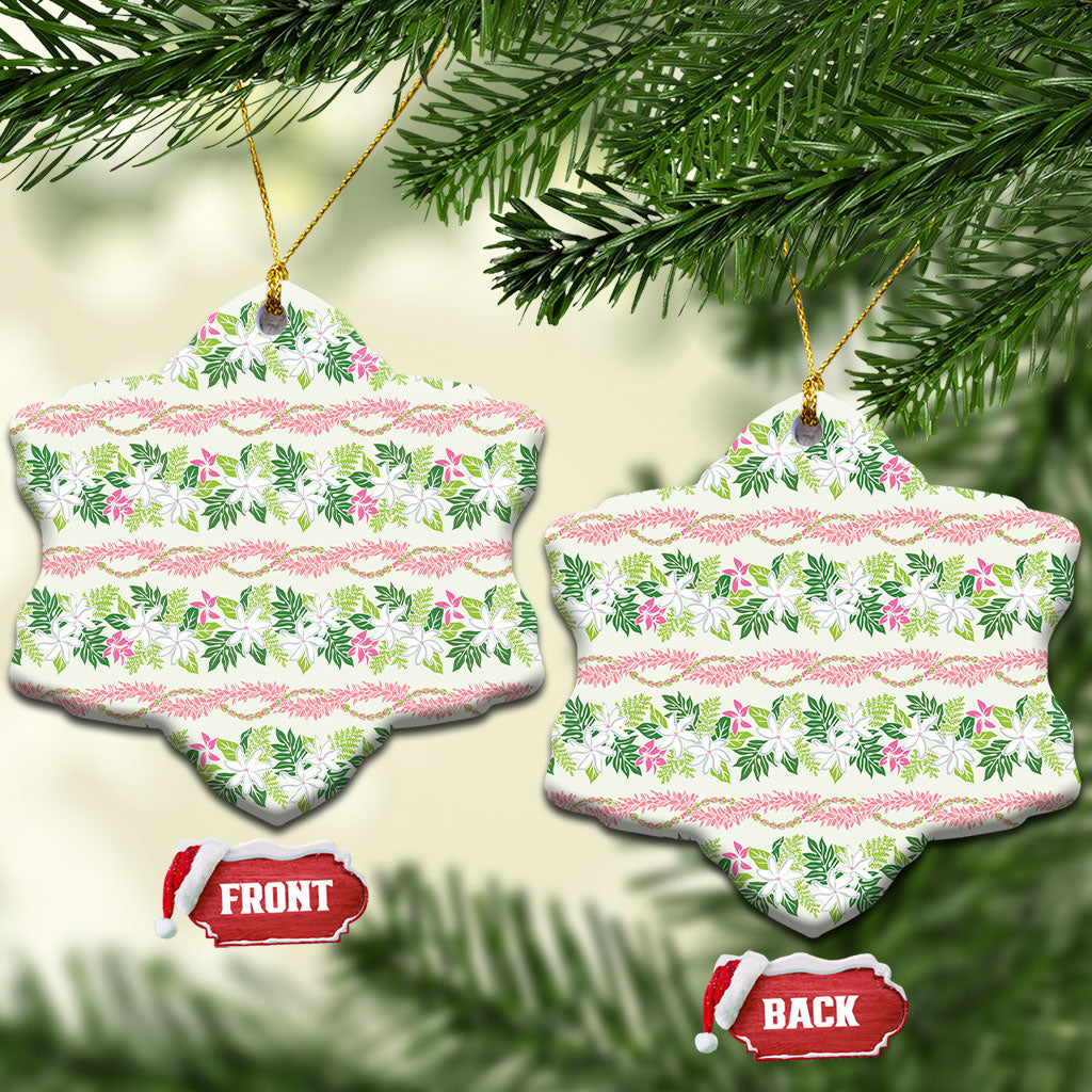 Monstera Tiare Plumeria Lei Pattern Ceramic Ornament Green Version