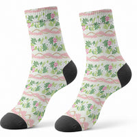 Monstera Tiare Plumeria Lei Pattern Crew Socks Green Version