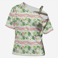 Monstera Tiare Plumeria Lei Pattern Cross Shoulder Shirt Green Version