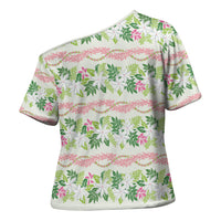 Monstera Tiare Plumeria Lei Pattern Cross Shoulder Shirt Green Version