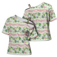 Monstera Tiare Plumeria Lei Pattern Cross Shoulder Shirt Green Version