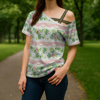 Monstera Tiare Plumeria Lei Pattern Cross Shoulder Shirt Green Version