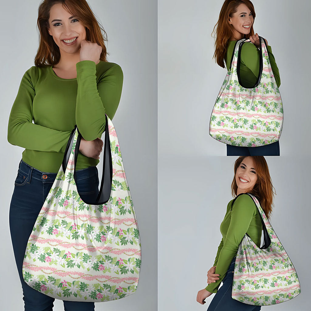 Monstera Tiare Plumeria Lei Pattern Grocery Bag Green Version LT01 - Polynesian Pride
