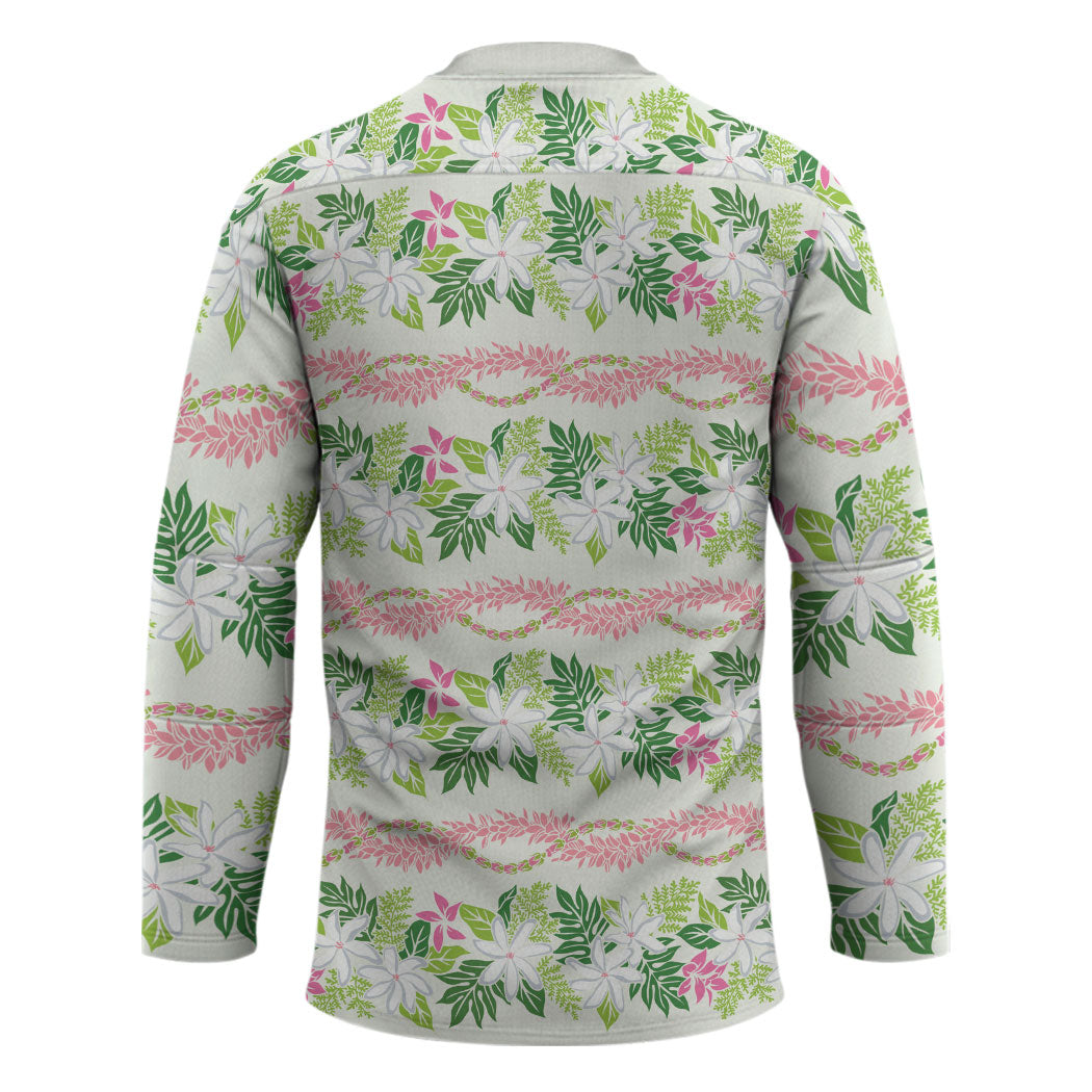 Monstera Tiare Plumeria Lei Pattern Hockey Jersey Green Version LT01 - Polynesian Pride