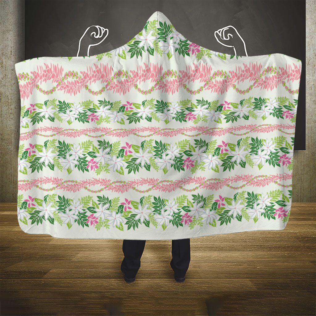 Monstera Tiare Plumeria Lei Pattern Hooded Blanket Green Version LT01 - Polynesian Pride