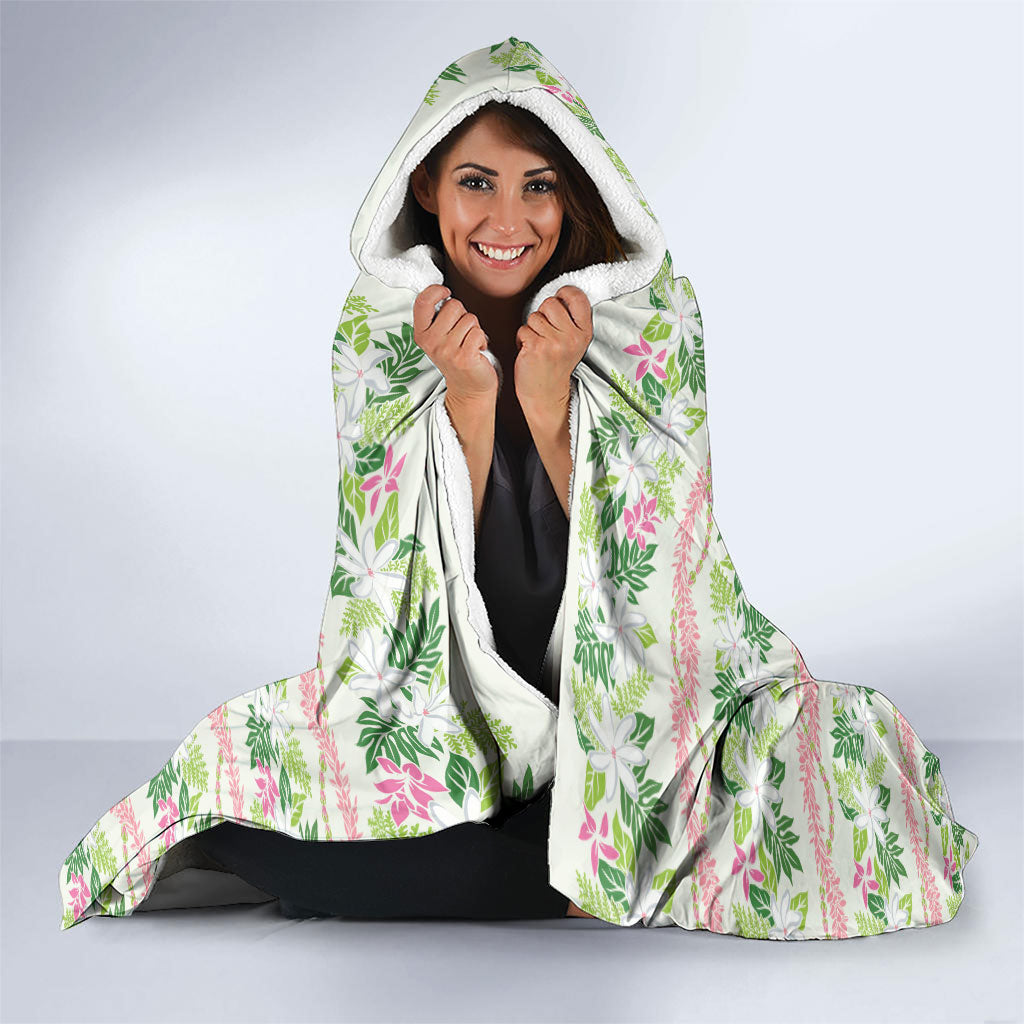 Monstera Tiare Plumeria Lei Pattern Hooded Blanket Green Version LT01 - Polynesian Pride
