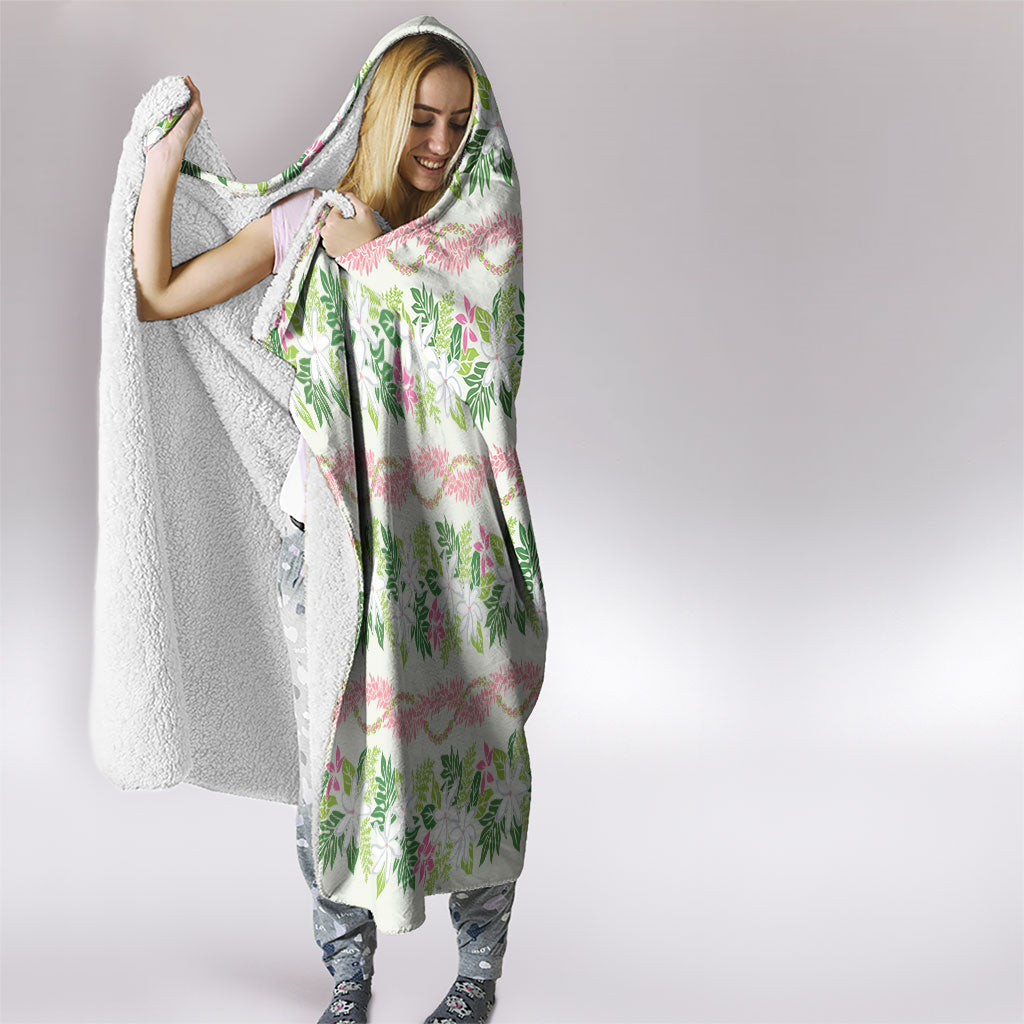 Monstera Tiare Plumeria Lei Pattern Hooded Blanket Green Version LT01 - Polynesian Pride