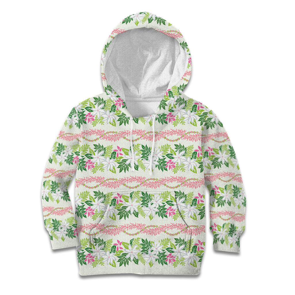 Monstera Tiare Plumeria Lei Pattern Kid Hoodie Green Version LT01 Hoodie Green - Polynesian Pride
