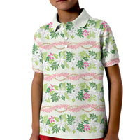 Monstera Tiare Plumeria Lei Pattern Kid Polo Shirt Green Version