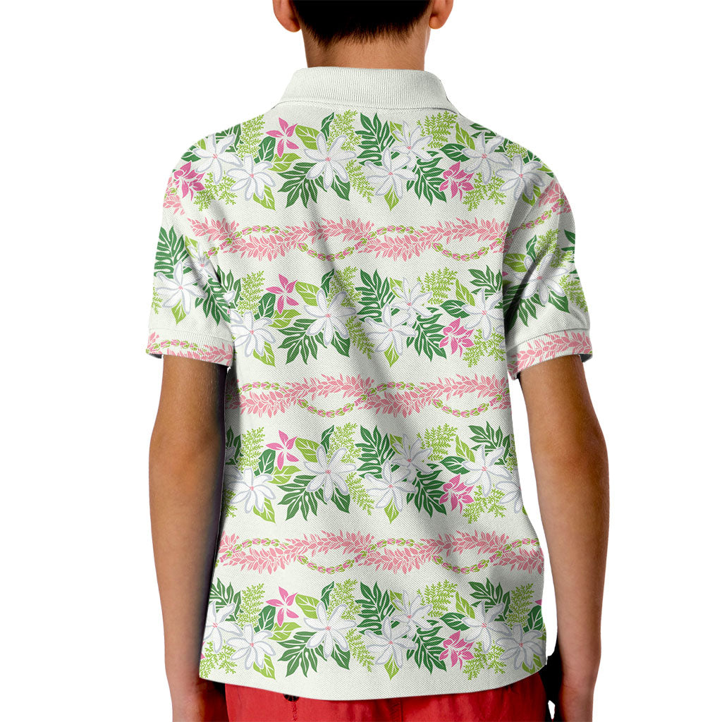 Monstera Tiare Plumeria Lei Pattern Kid Polo Shirt Green Version