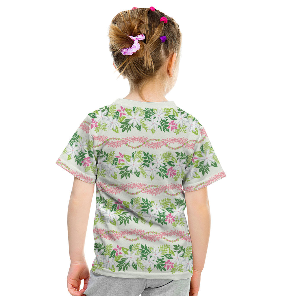 Monstera Tiare Plumeria Lei Pattern Kid T Shirt Green Version LT01 - Polynesian Pride