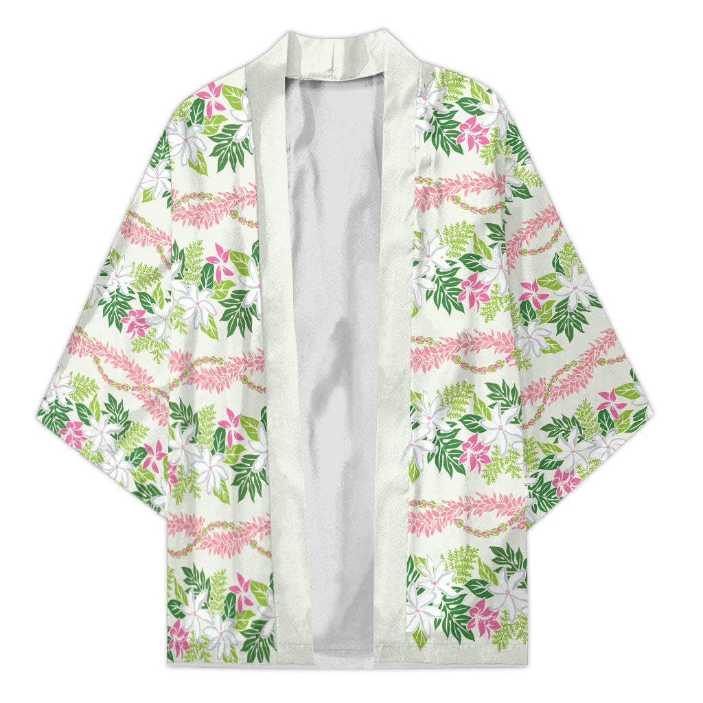 Monstera Tiare Plumeria Lei Pattern Kimono Green Version