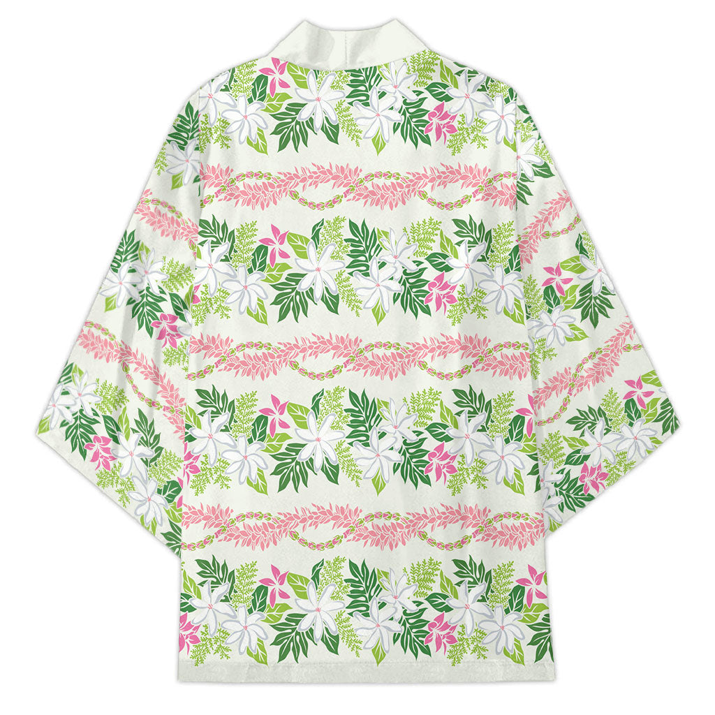 Monstera Tiare Plumeria Lei Pattern Kimono Green Version