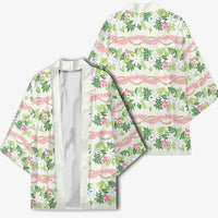 Monstera Tiare Plumeria Lei Pattern Kimono Green Version