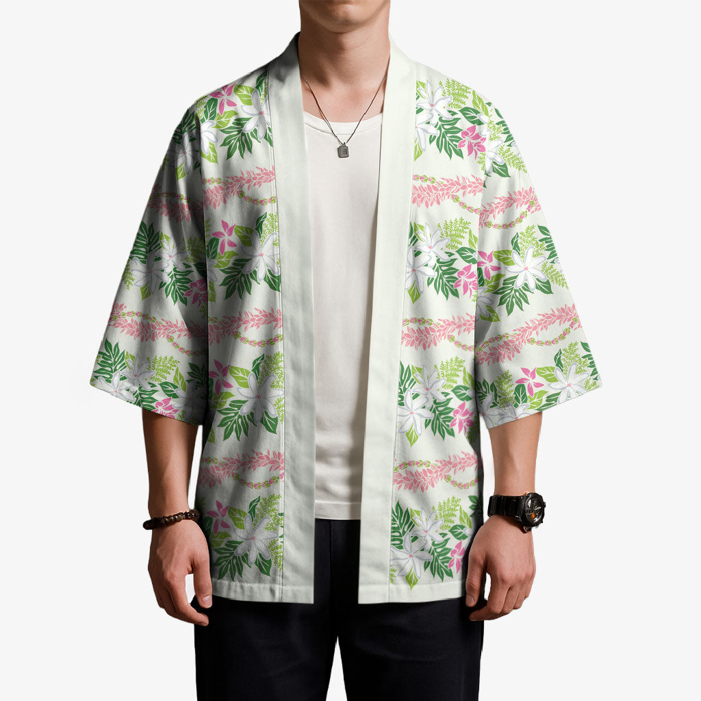 Monstera Tiare Plumeria Lei Pattern Kimono Green Version