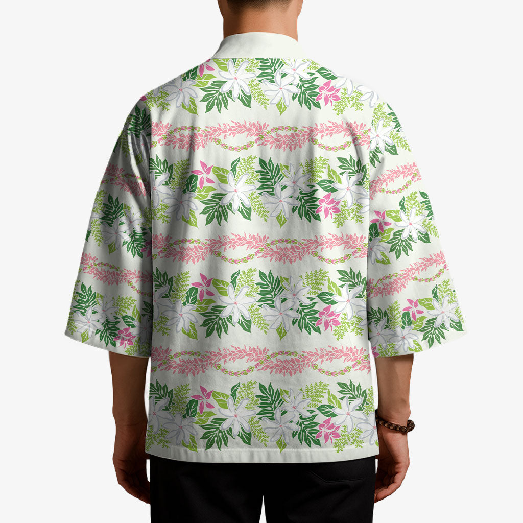 Monstera Tiare Plumeria Lei Pattern Kimono Green Version