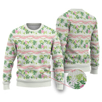Monstera Tiare Plumeria Lei Pattern Ugly Christmas Sweater Green Version