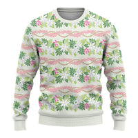 Monstera Tiare Plumeria Lei Pattern Ugly Christmas Sweater Green Version