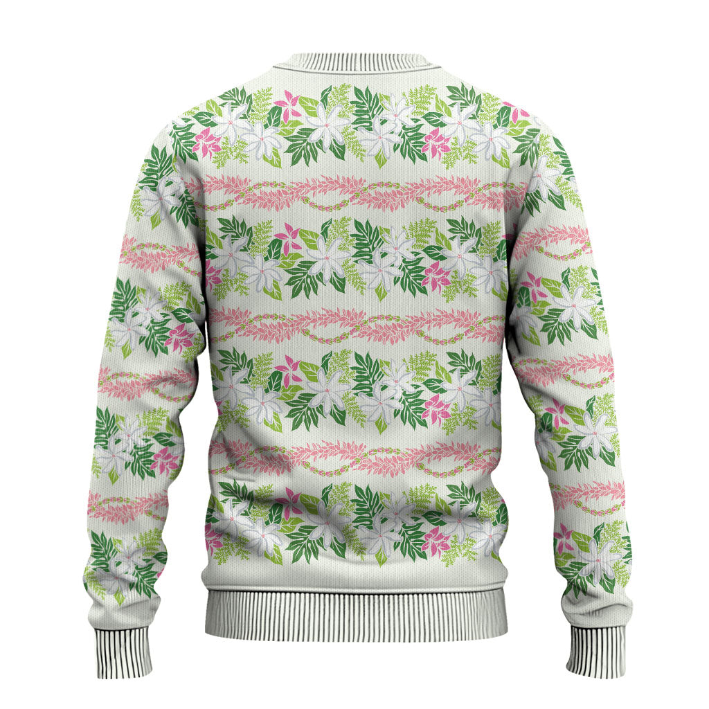 Monstera Tiare Plumeria Lei Pattern Ugly Christmas Sweater Green Version