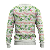 Monstera Tiare Plumeria Lei Pattern Ugly Christmas Sweater Green Version