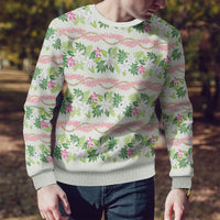 Monstera Tiare Plumeria Lei Pattern Ugly Christmas Sweater Green Version