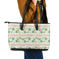 Monstera Tiare Plumeria Lei Pattern Leather Tote Bag Green Version LT01 - Polynesian Pride