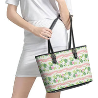 Monstera Tiare Plumeria Lei Pattern Leather Tote Bag Green Version LT01 - Polynesian Pride