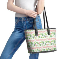 Monstera Tiare Plumeria Lei Pattern Leather Tote Bag Green Version LT01 - Polynesian Pride