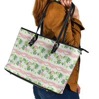 Monstera Tiare Plumeria Lei Pattern Leather Tote Bag Green Version LT01 - Polynesian Pride
