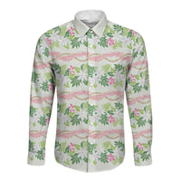 Monstera Tiare Plumeria Lei Pattern Long Sleeve Button Shirt Green Version LT01 Unisex Green - Polynesian Pride