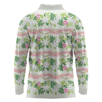 Monstera Tiare Plumeria Lei Pattern Long Sleeve Polo Shirt Green Version LT01 - Polynesian Pride