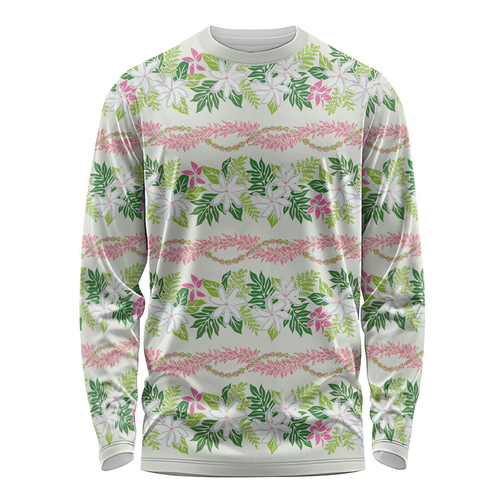Monstera Tiare Plumeria Lei Pattern Long Sleeve Shirt Green Version