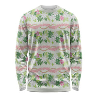 Monstera Tiare Plumeria Lei Pattern Long Sleeve Shirt Green Version
