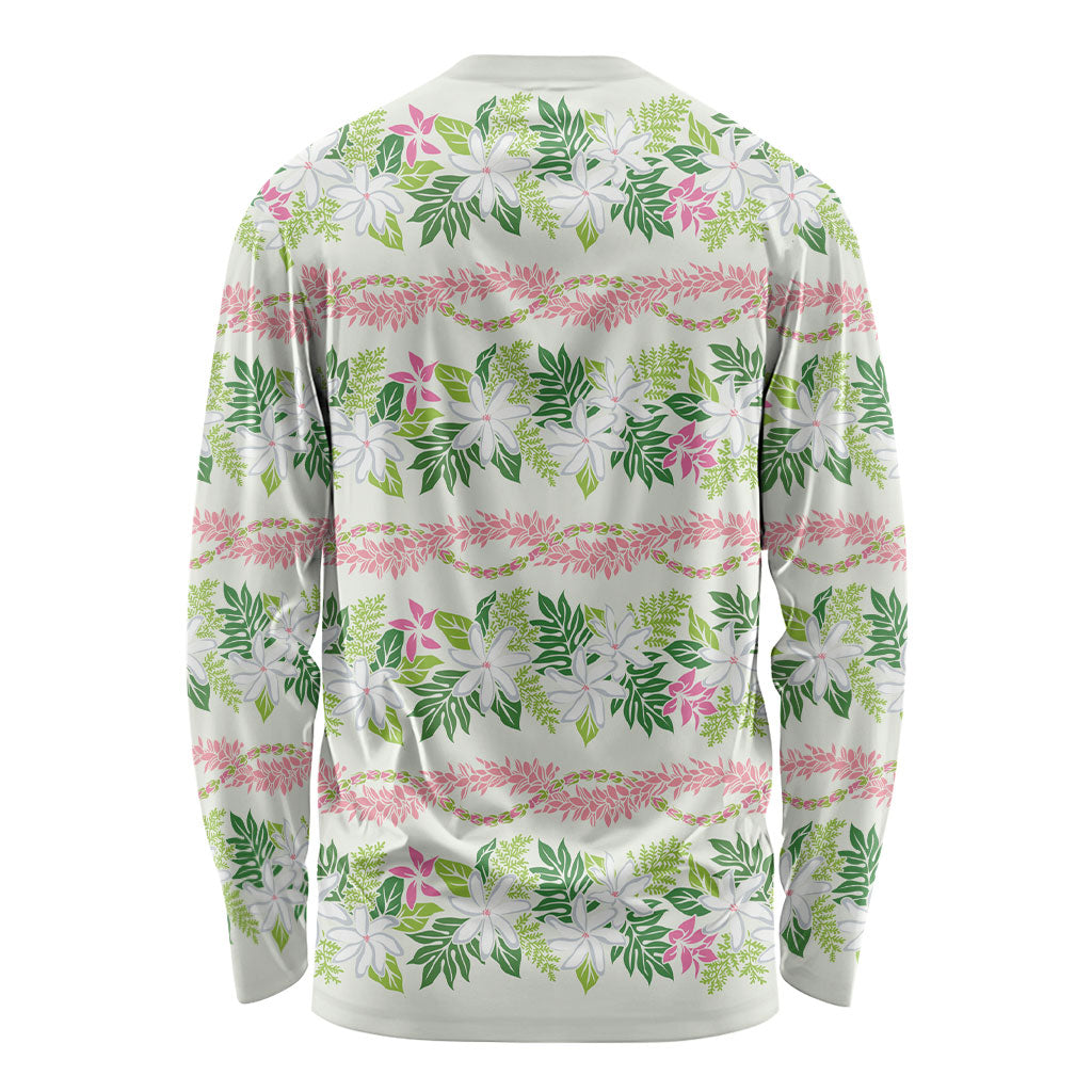 Monstera Tiare Plumeria Lei Pattern Long Sleeve Shirt Green Version