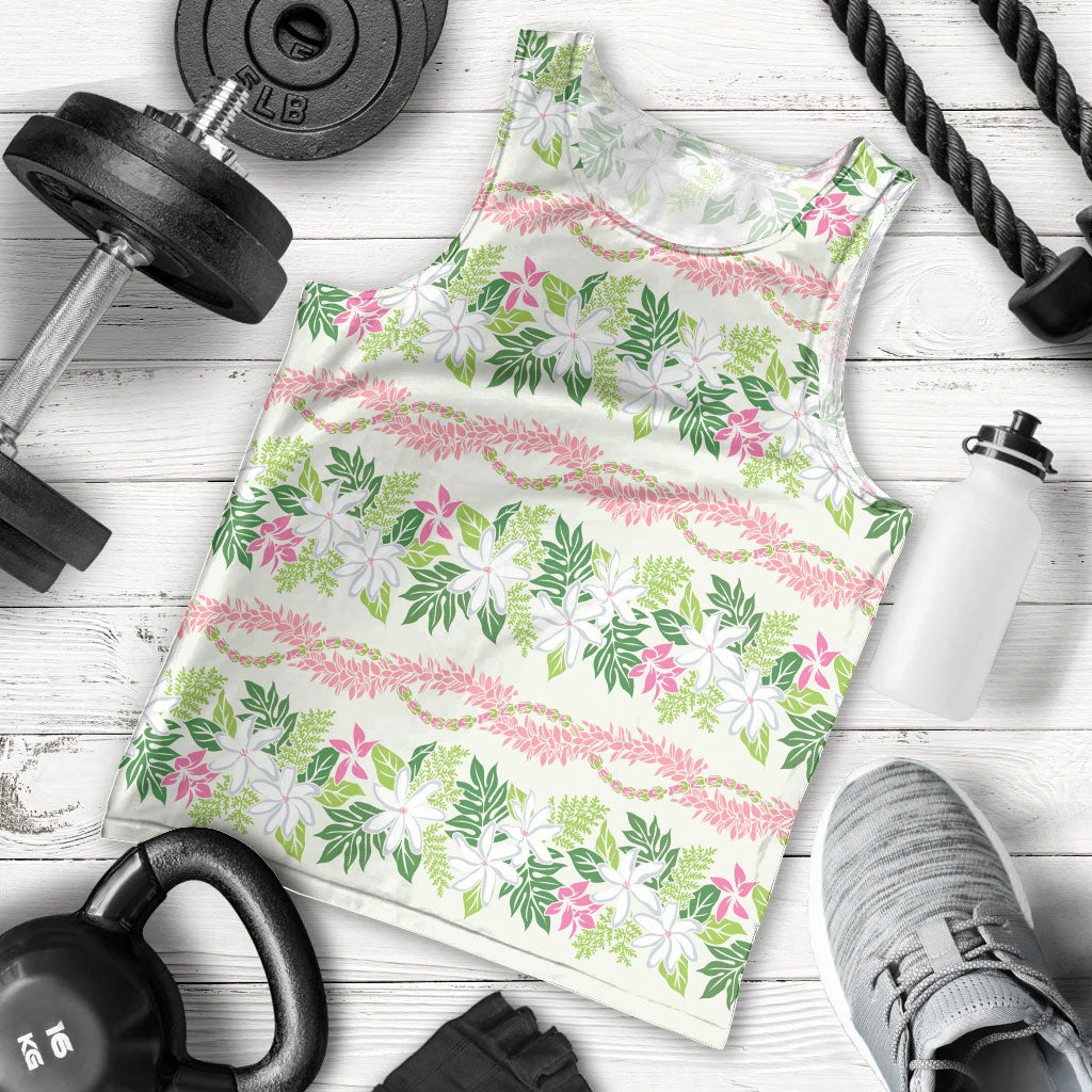 Monstera Tiare Plumeria Lei Pattern Men Tank Top Green Version