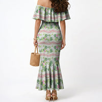 Monstera Tiare Plumeria Lei Pattern Mermaid Dress Green Version