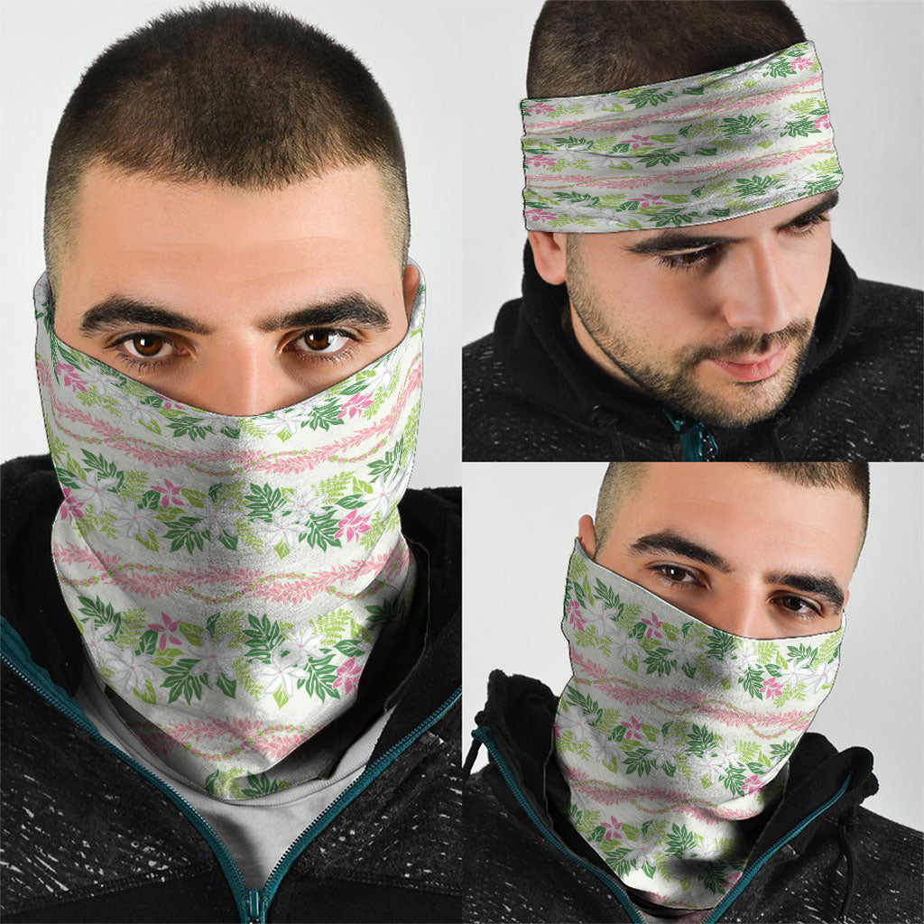 Monstera Tiare Plumeria Lei Pattern Neck Gaiter Green Version