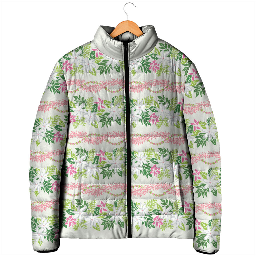 Monstera Tiare Plumeria Lei Pattern Padded Jacket Green Version LT01 - Polynesian Pride