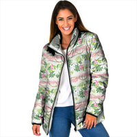 Monstera Tiare Plumeria Lei Pattern Padded Jacket Green Version LT01 Women Green - Polynesian Pride