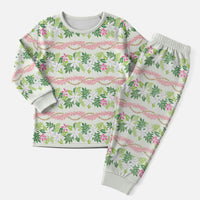 Monstera Tiare Plumeria Lei Pattern Christmas Pajama Set Green Version