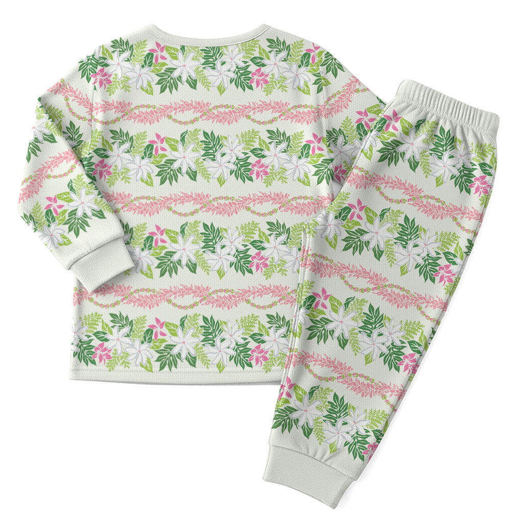 Monstera Tiare Plumeria Lei Pattern Christmas Pajama Set Green Version