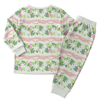 Monstera Tiare Plumeria Lei Pattern Christmas Pajama Set Green Version