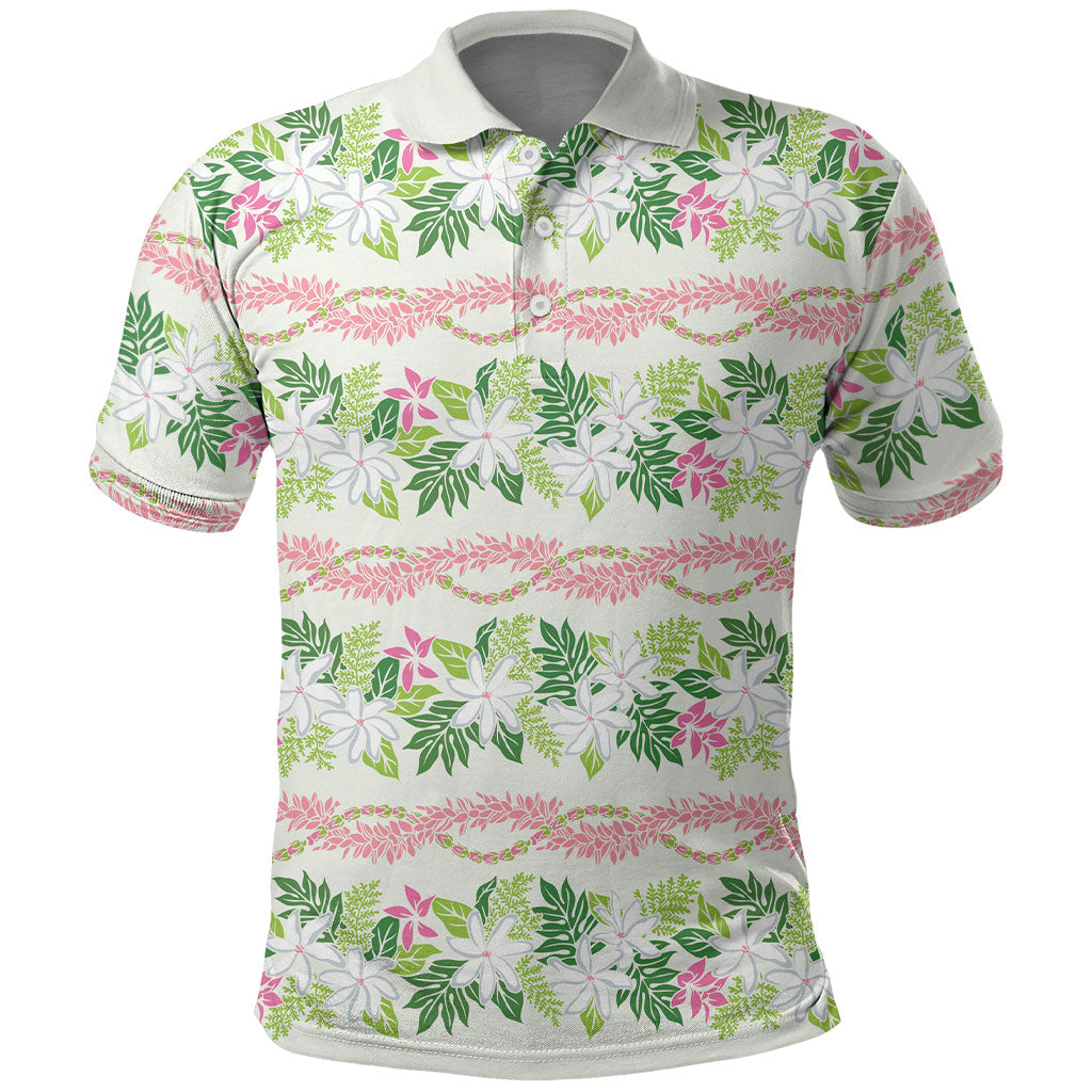 Monstera Tiare Plumeria Lei Pattern Polo Shirt Green Version