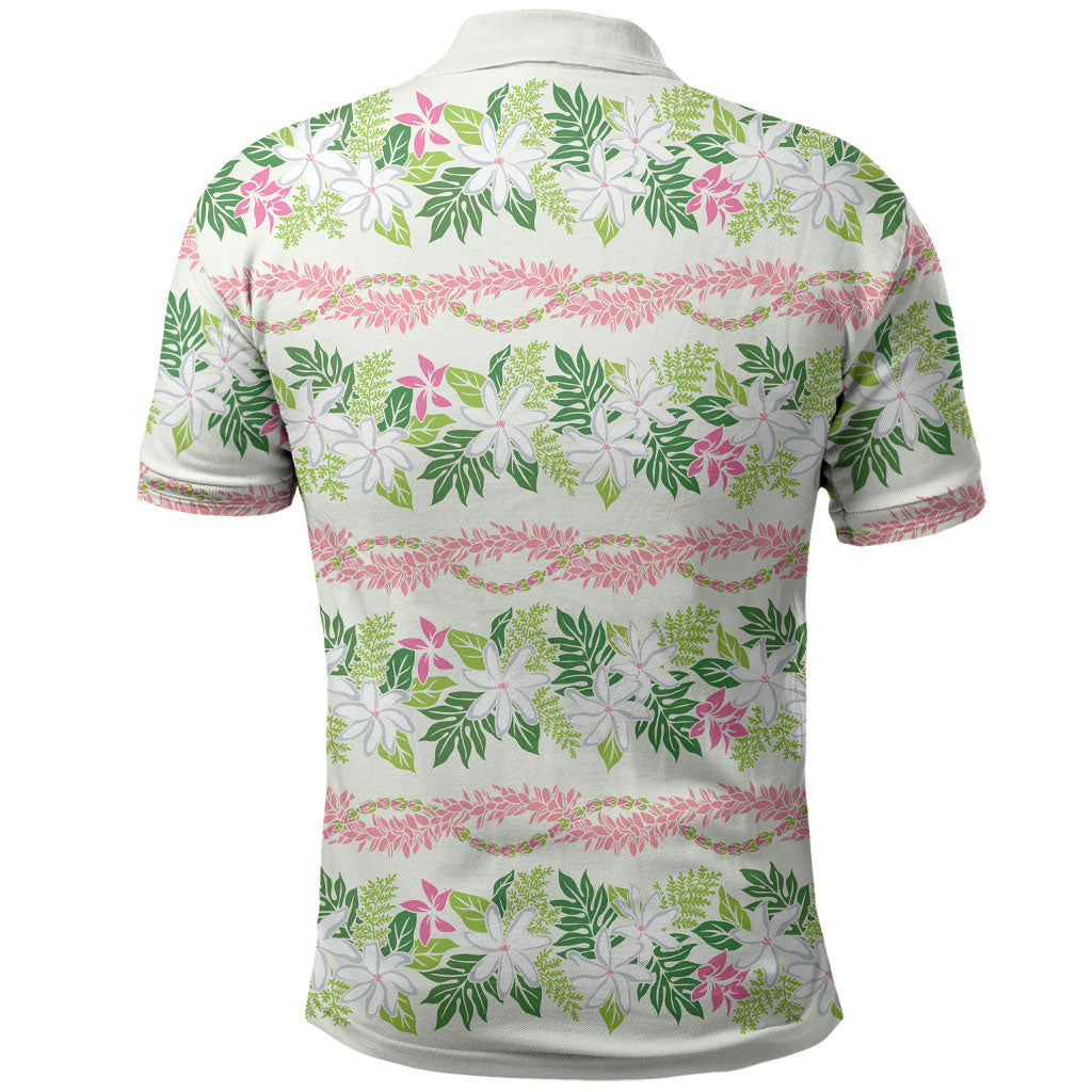 Monstera Tiare Plumeria Lei Pattern Polo Shirt Green Version
