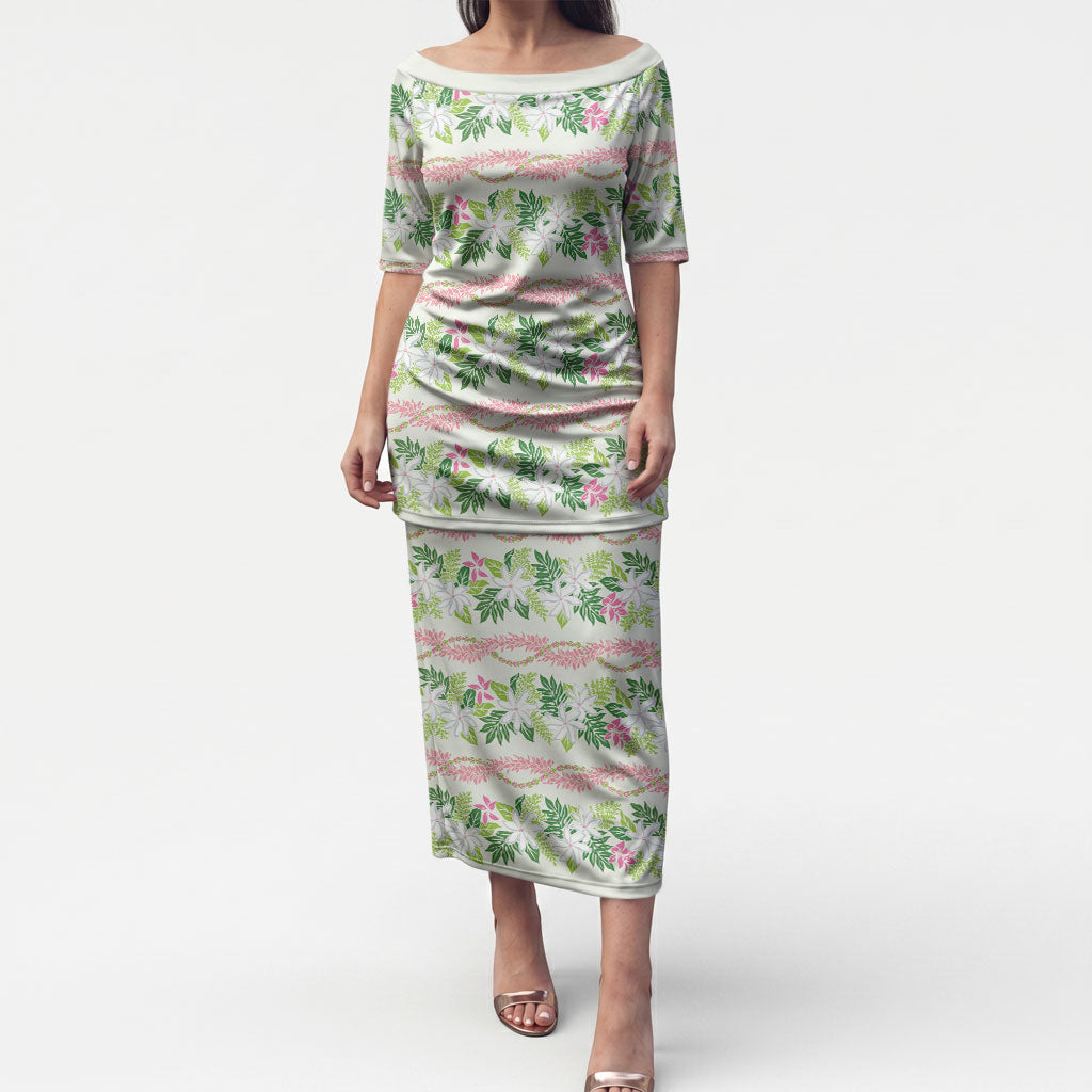 Monstera Tiare Plumeria Lei Pattern Puletasi Green Version