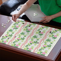 Monstera Tiare Plumeria Lei Pattern Puzzle Green Version
