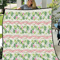 Monstera Tiare Plumeria Lei Pattern Quilt Green Version